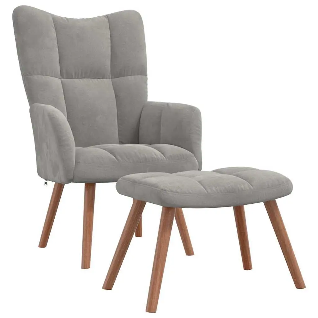 Velvet Grey Armchair with Matching Stool