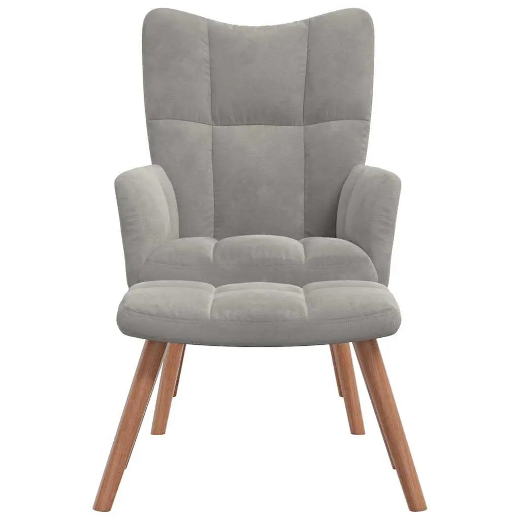 Velvet Grey Armchair with Matching Stool
