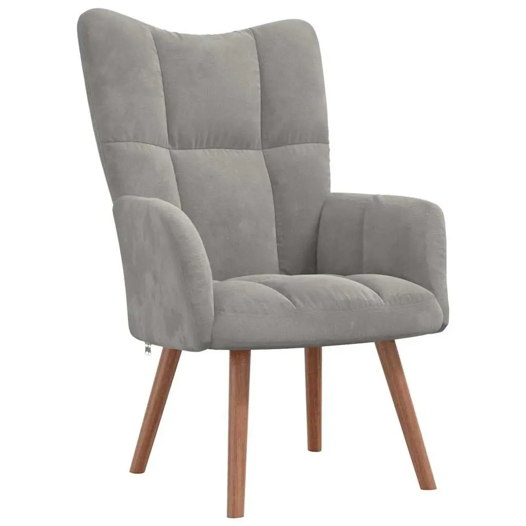 Velvet Grey Armchair with Matching Stool