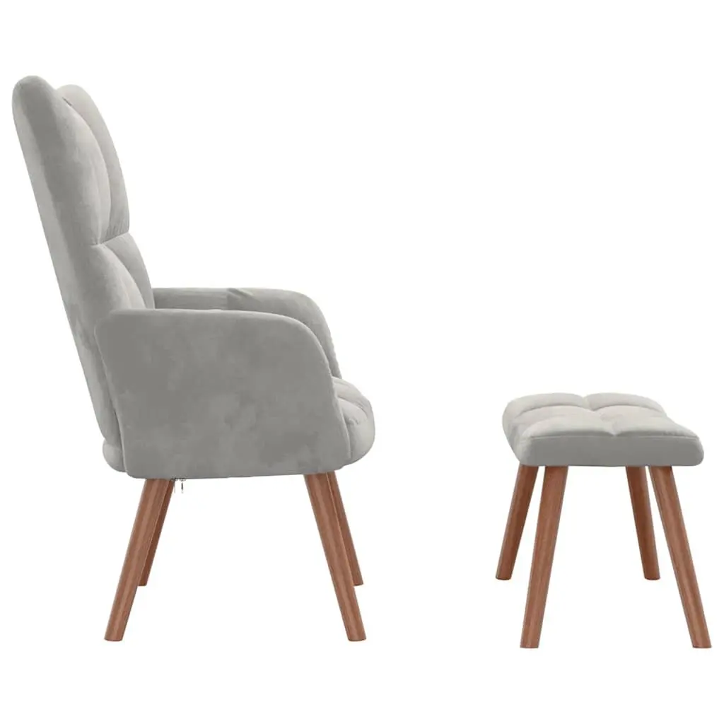 Velvet Grey Armchair with Matching Stool