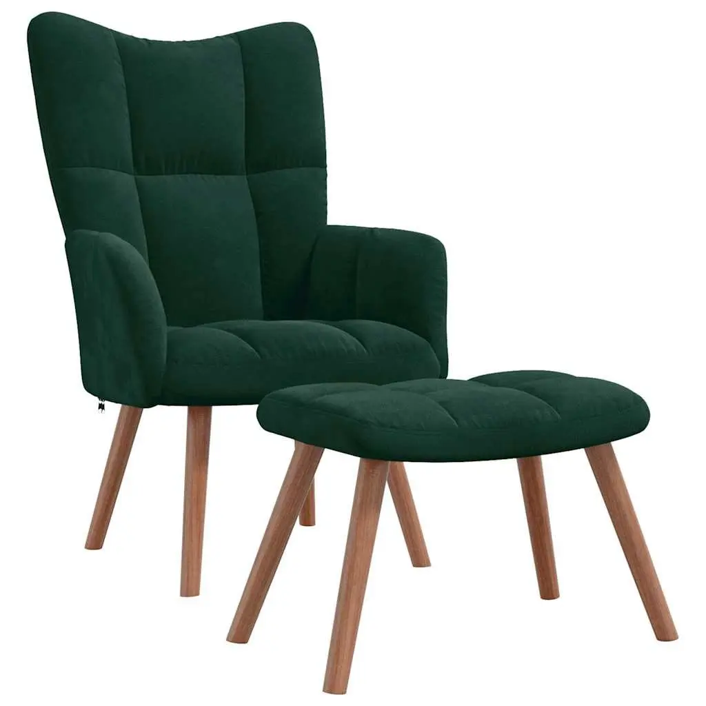 Armchair Velvet Dark Green Padded Relaxing Chair with Footstool