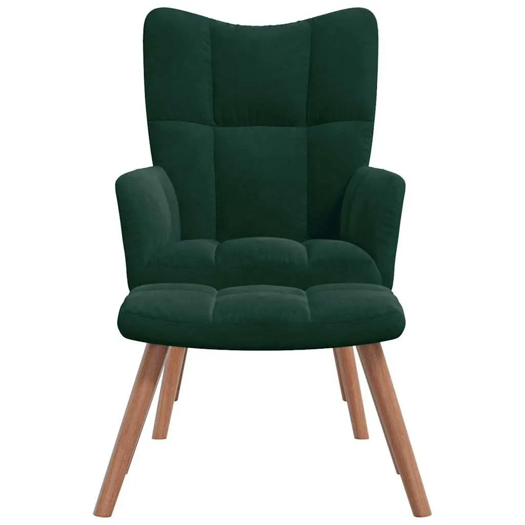 Armchair Velvet Dark Green Padded Relaxing Chair with Footstool