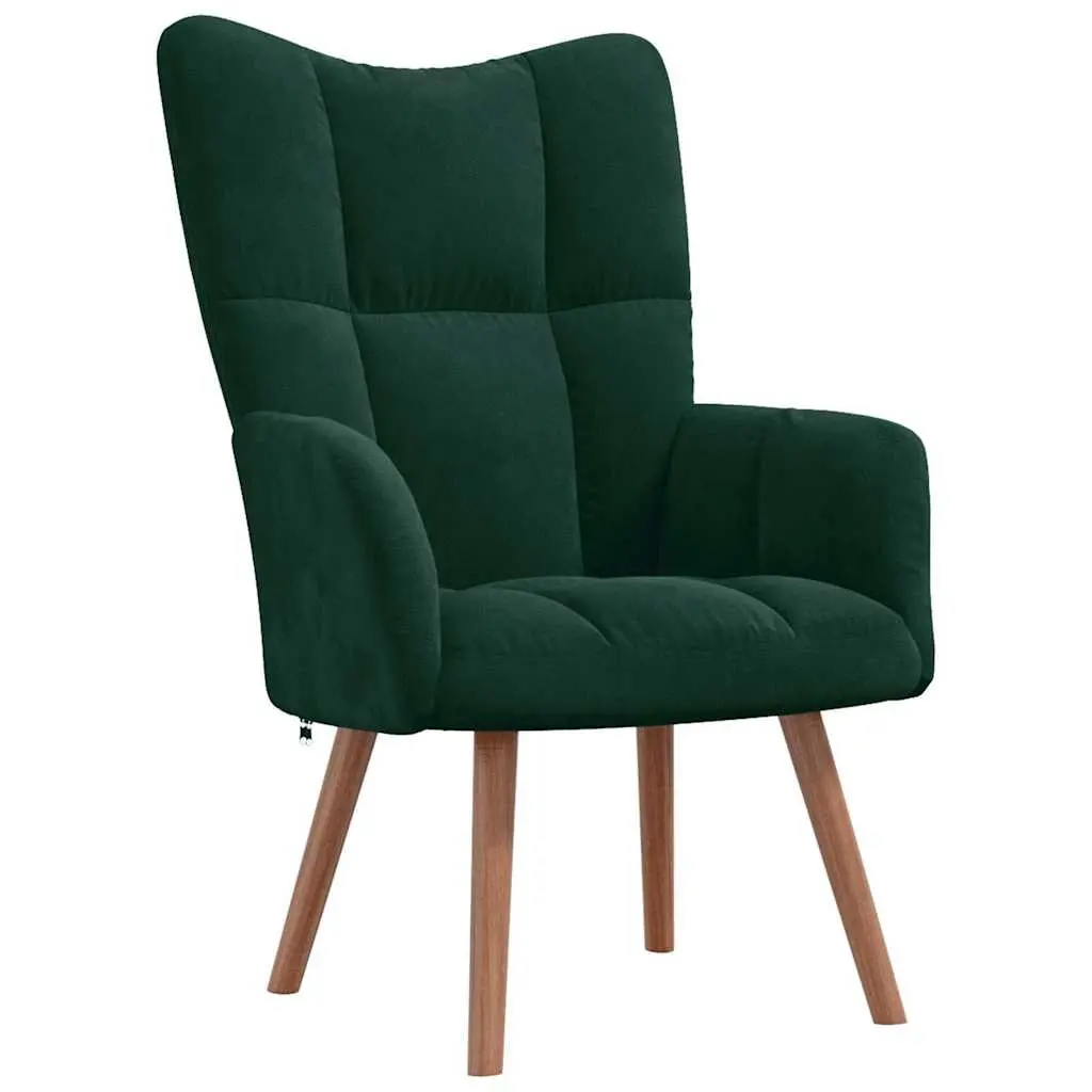 Armchair Velvet Dark Green Padded Relaxing Chair with Footstool
