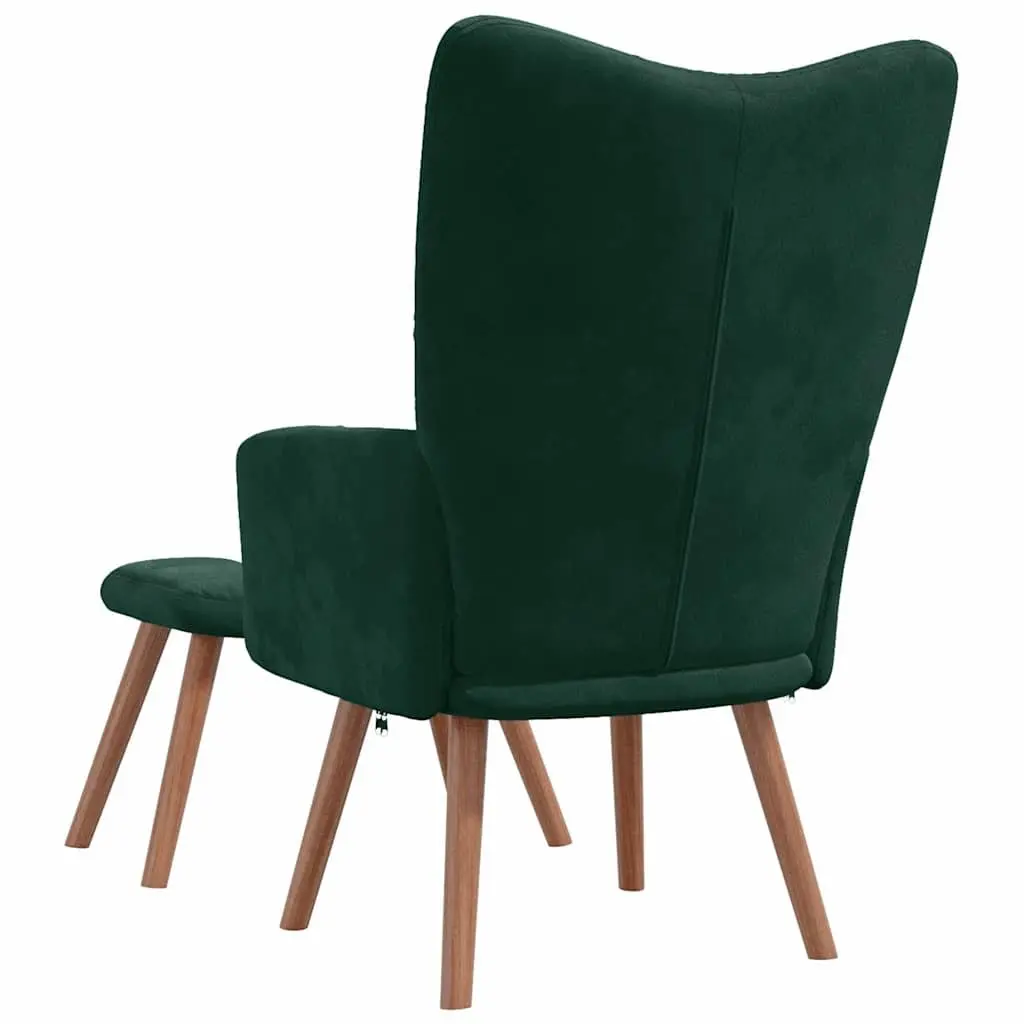 Armchair Velvet Dark Green Padded Relaxing Chair with Footstool