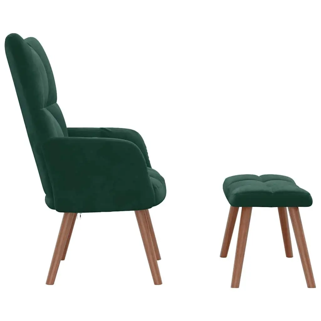 Armchair Velvet Dark Green Padded Relaxing Chair with Footstool