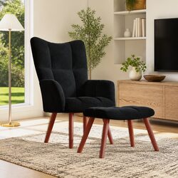 Sturdy Velvet Upholstered Relaxing Chair with Stool