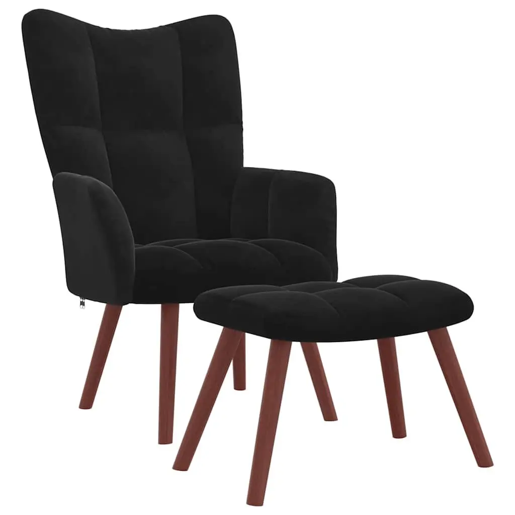 Relaxing Armchair with Footstool Black Velvet Accent Chair Padded Sitting Room