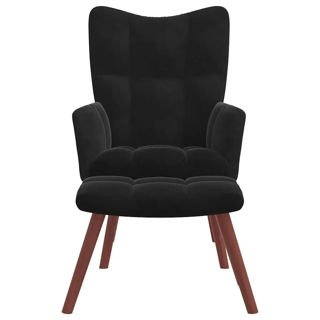 Relaxing Armchair with Footstool Black Velvet Accent Chair Padded Sitting Room