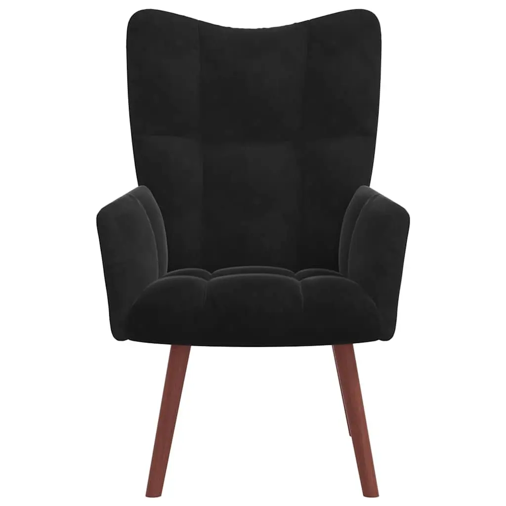 Relaxing Armchair with Footstool Black Velvet Accent Chair Padded Sitting Room