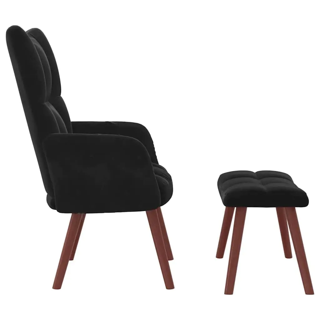 Relaxing Armchair with Footstool Black Velvet Accent Chair Padded Sitting Room