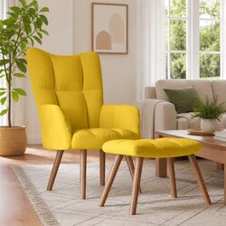 High-Quality Velvet Armchair with Footstool in Yellow