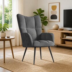 Elegant Grey Velvet Lounge Chair with Durable Steel Frame