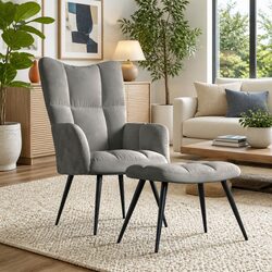 Premium Velvet Armchair with Matching Stool for Relaxation