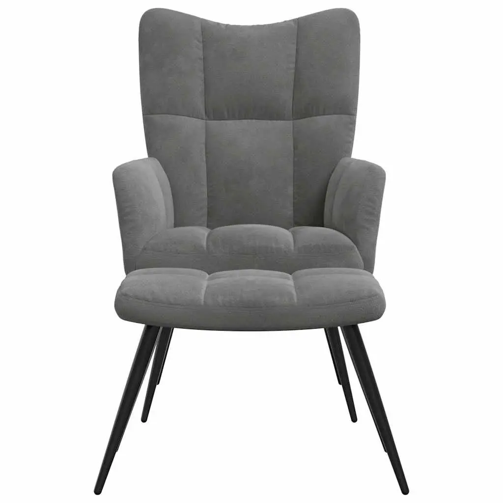 Armchair Velvet Dark Grey with Stool