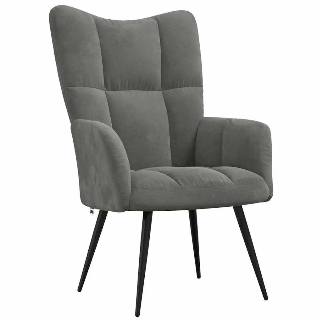 Armchair Velvet Dark Grey with Stool