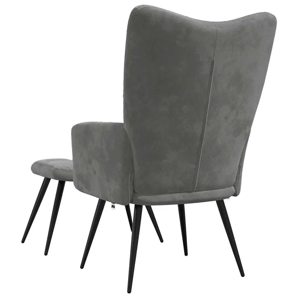 Armchair Velvet Dark Grey with Stool