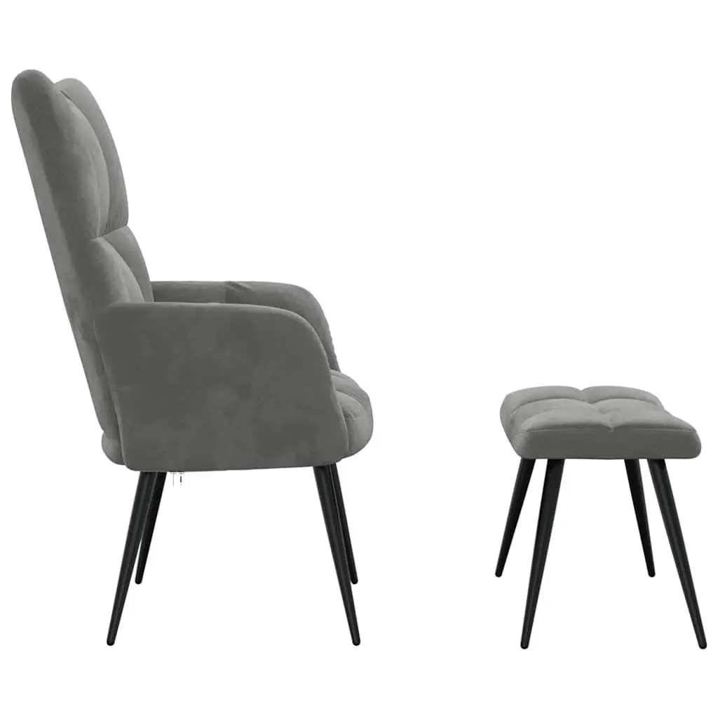 Armchair Velvet Dark Grey with Stool