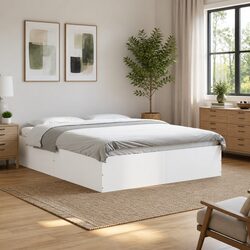 Modern White Bed Frame 150x200 cm with Slatted Base