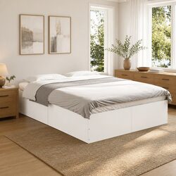 White Bed Frame 135x190 cm with Durable Engineered Wood