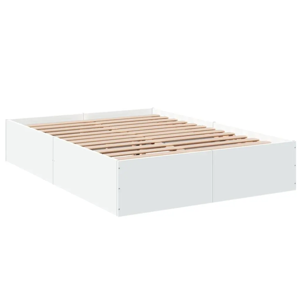Bed Frame White 135x190 cm Modern Design Engineered Wood Slats Support