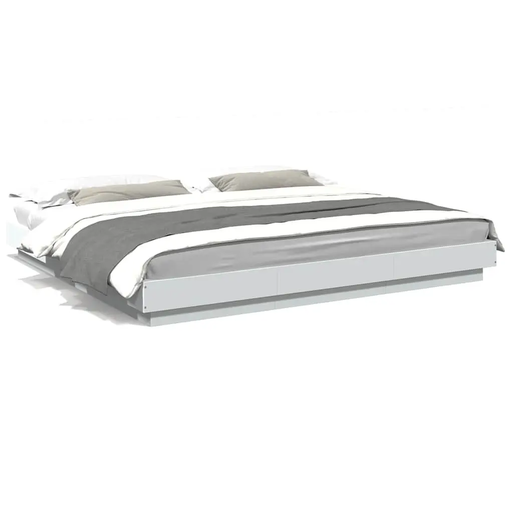 RGB LED King Bed Frame White 183x203 cm Durable Wood