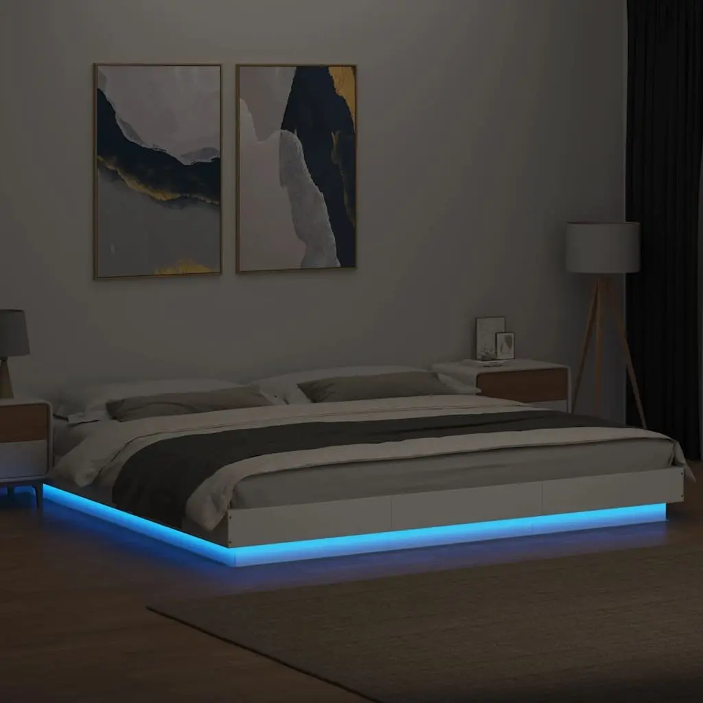RGB LED King Bed Frame White 183x203 cm Durable Wood