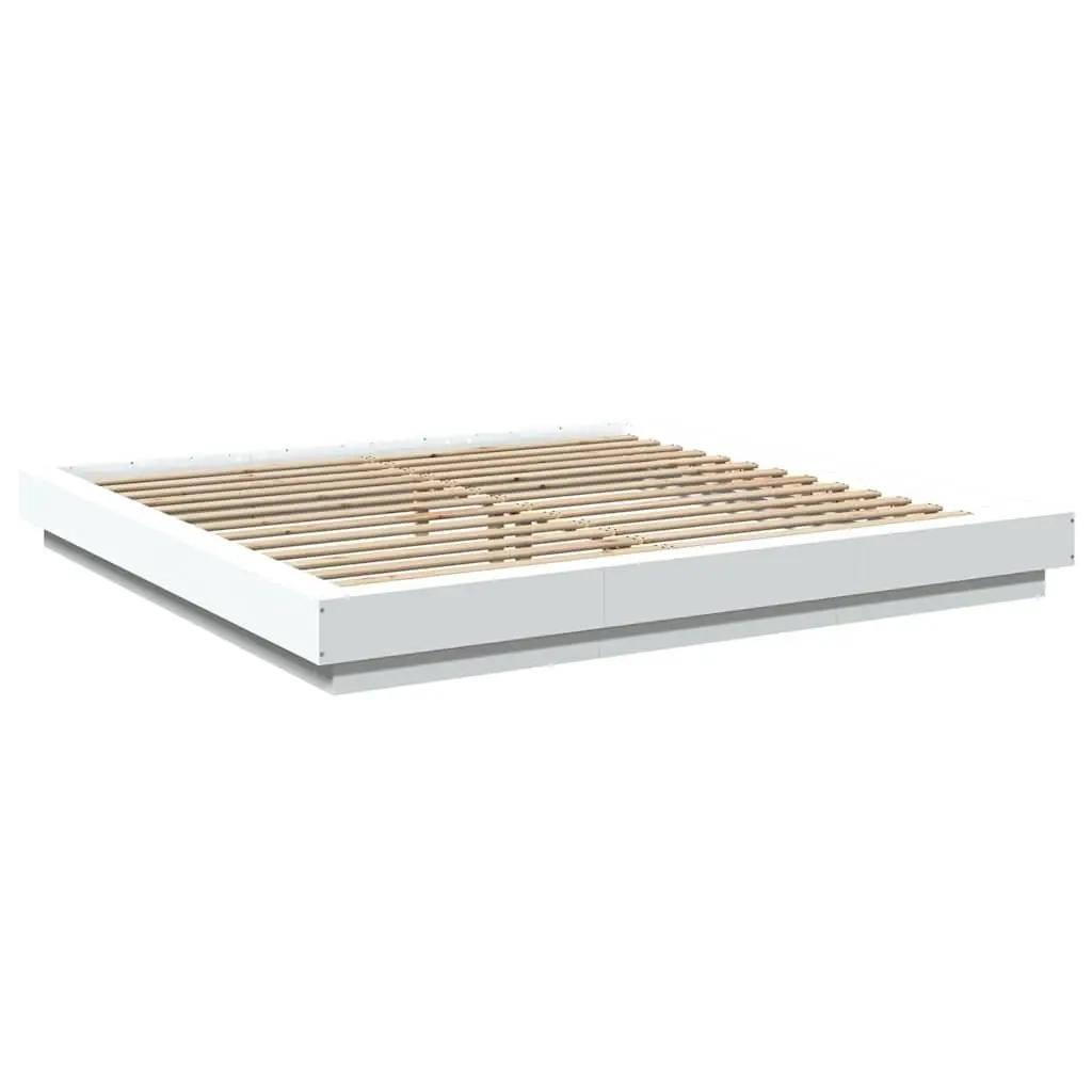 RGB LED King Bed Frame White 183x203 cm Durable Wood