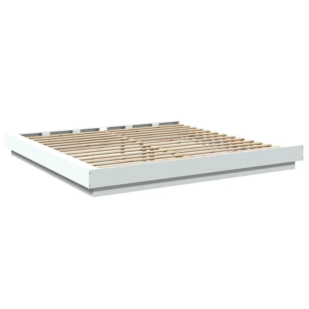 RGB LED King Bed Frame White 183x203 cm Durable Wood