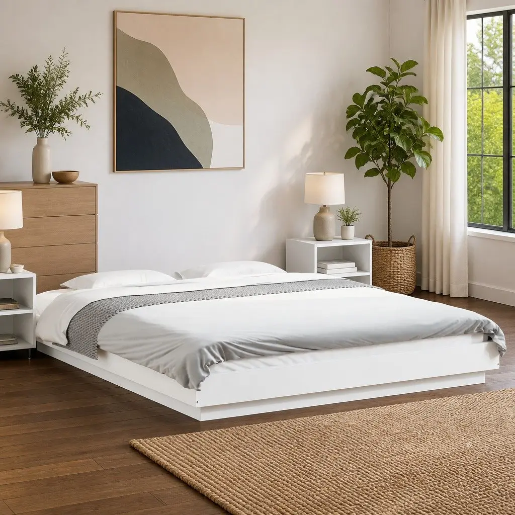 Bed Frame with RGB LED Lights Slatted Base White 150x200cm