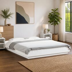 Stylish Bed Frame with RGB LED Lights Slatted Base White 150x200cm