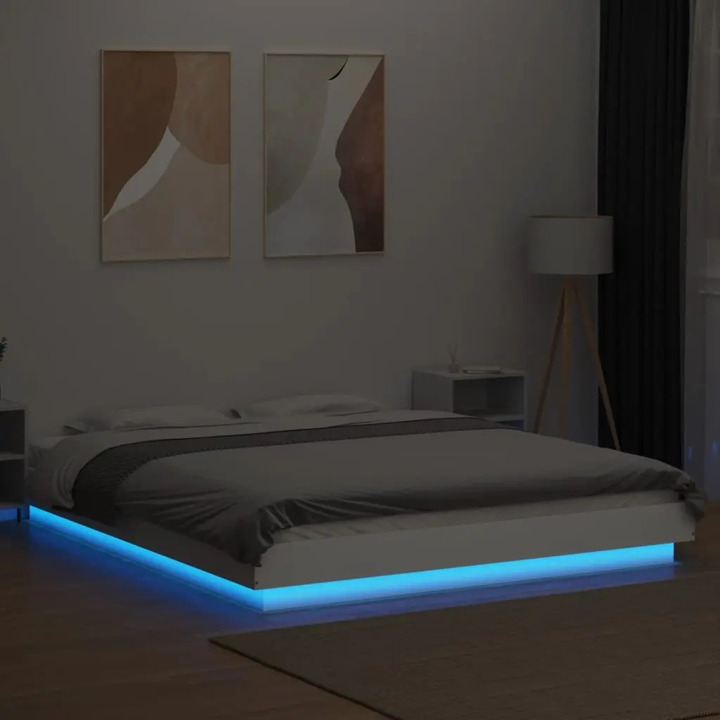 Bed Frame with RGB LED Lights Slatted Base White 150x200cm
