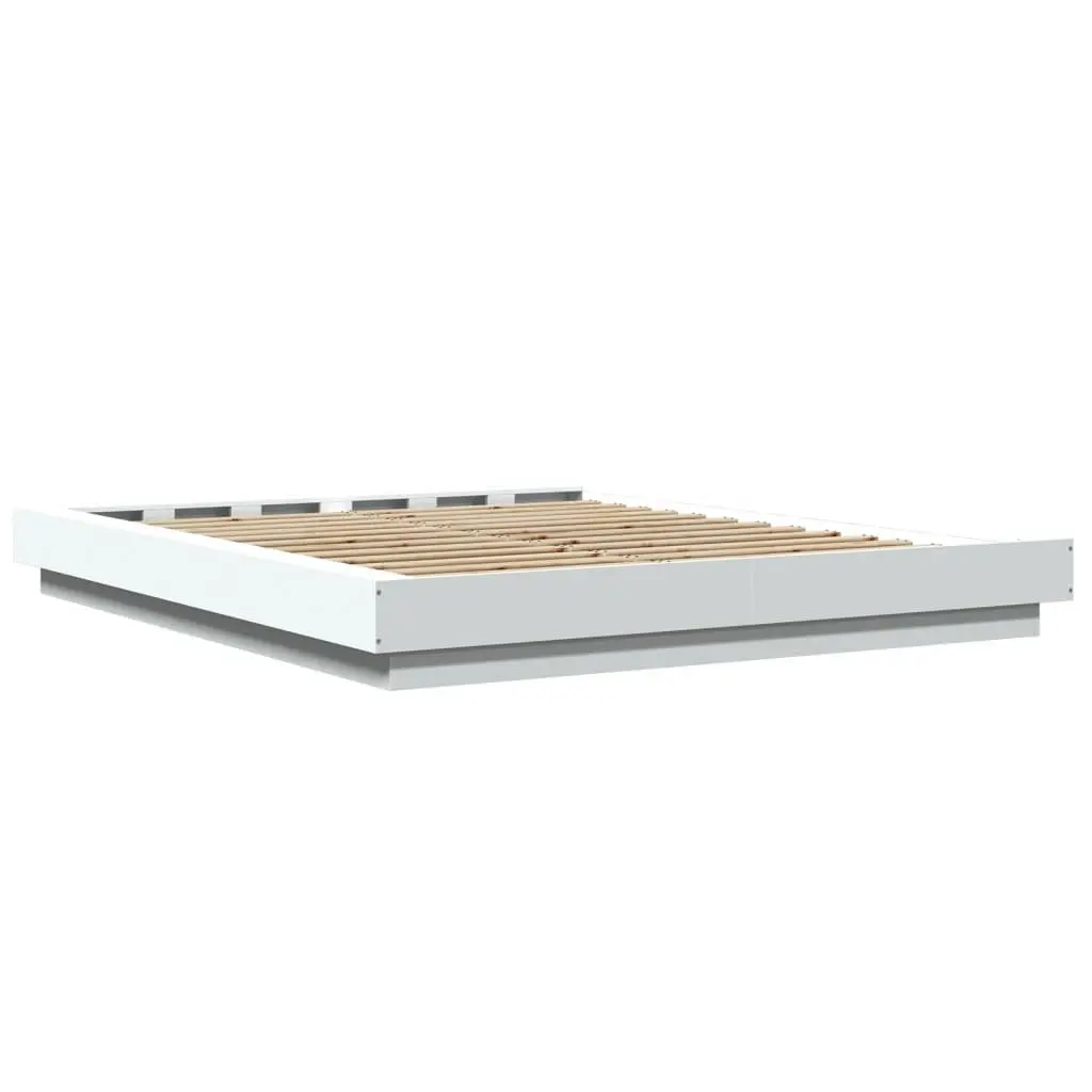Bed Frame with RGB LED Lights Slatted Base White 150x200cm