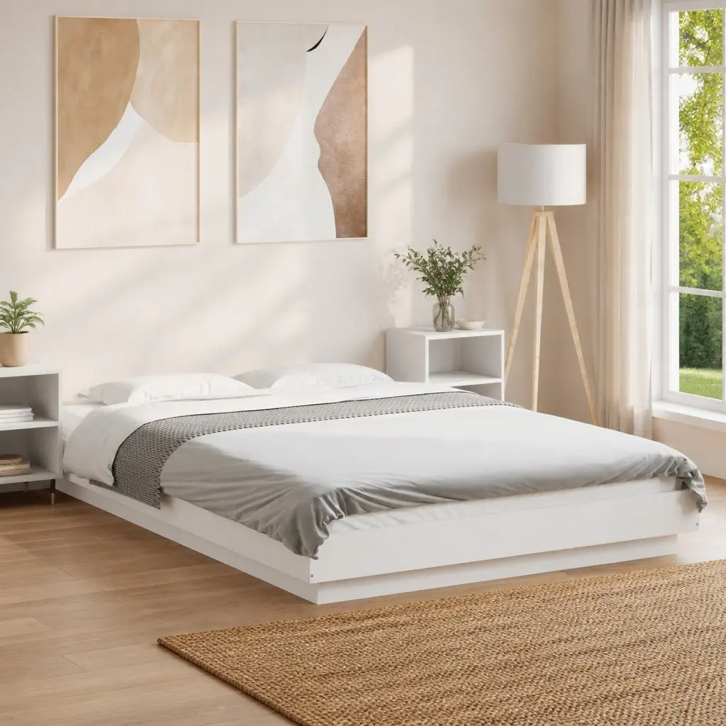 White Bed Frame with RGB LED Lights 135x190 cm