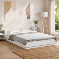 Stylish White Bed Frame with RGB LED Lights 135x190 cm