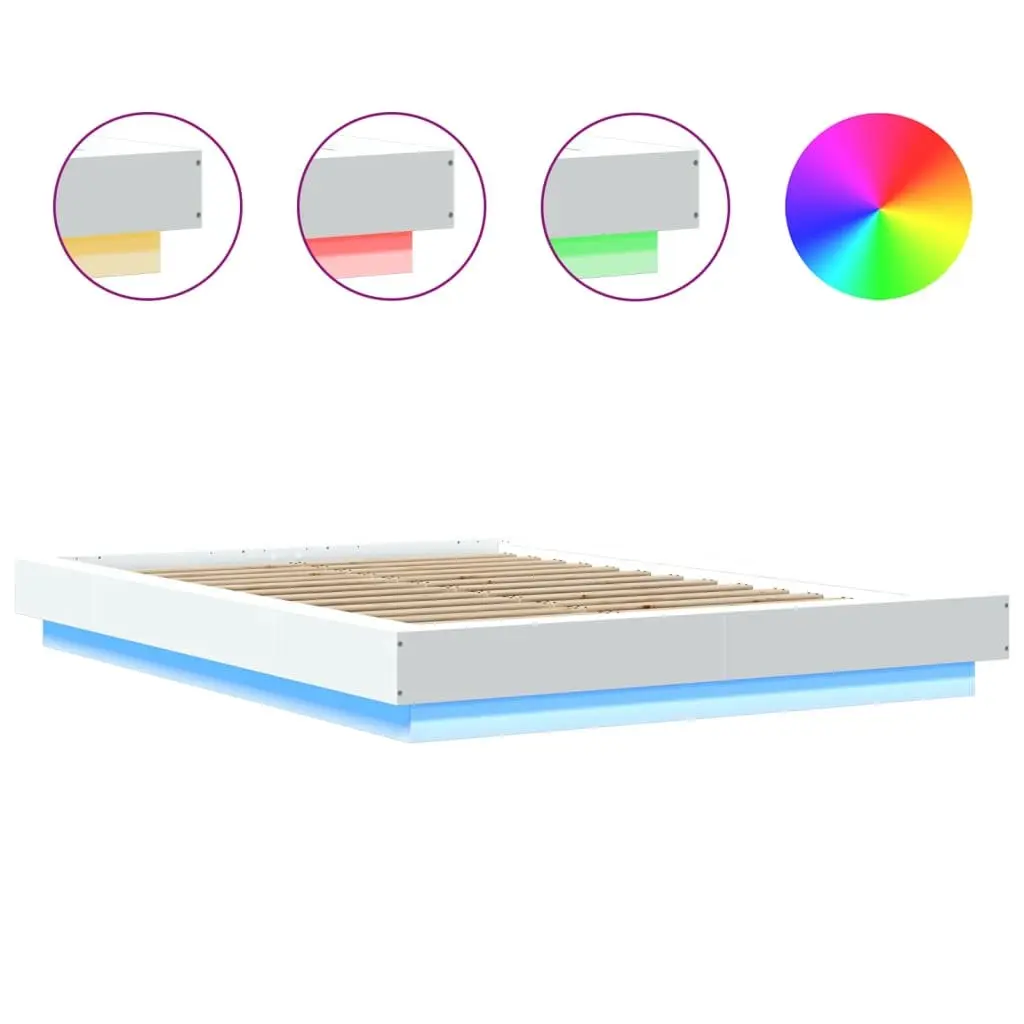 White Bed Frame with RGB LED Lights 135x190 cm