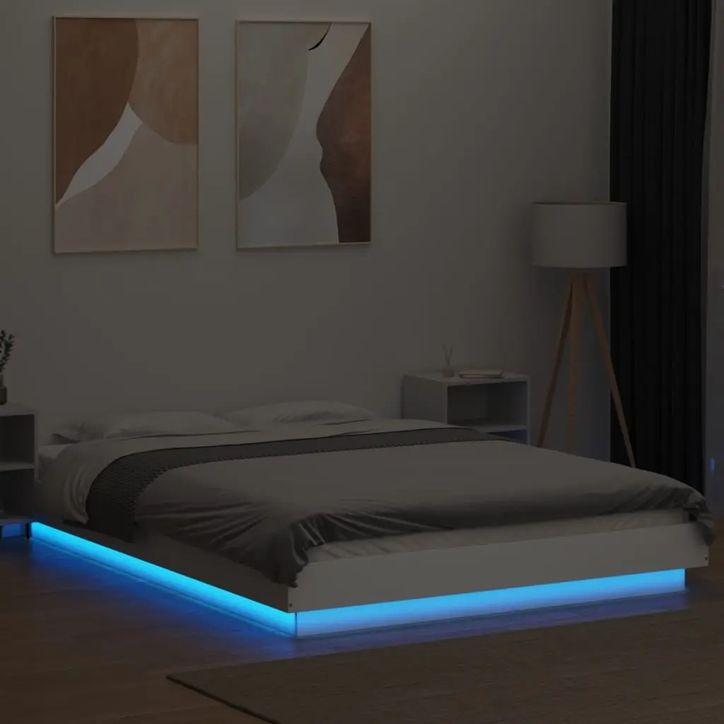 White Bed Frame with RGB LED Lights 135x190 cm