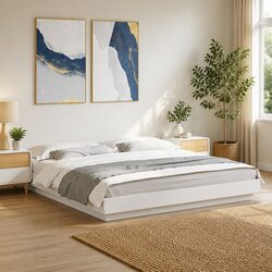 Modern King Bed Frame 183x203cm in White with Slatted Base