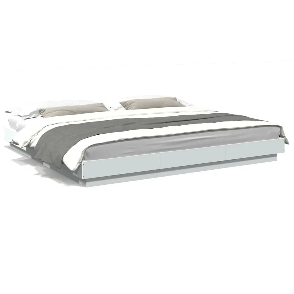 King Bed Frame 183x203cm in White with Slatted Base