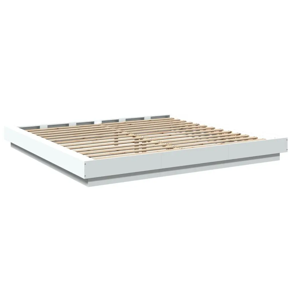 King Bed Frame 183x203cm in White with Slatted Base