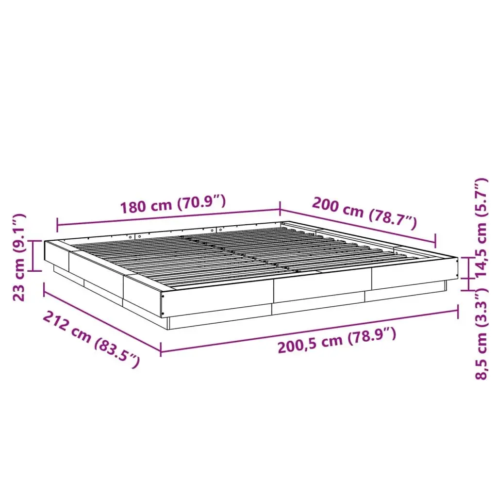 King Bed Frame 183x203cm in White with Slatted Base