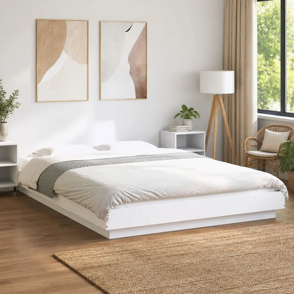 White Bed Frame 150x200 cm with Slatted Base