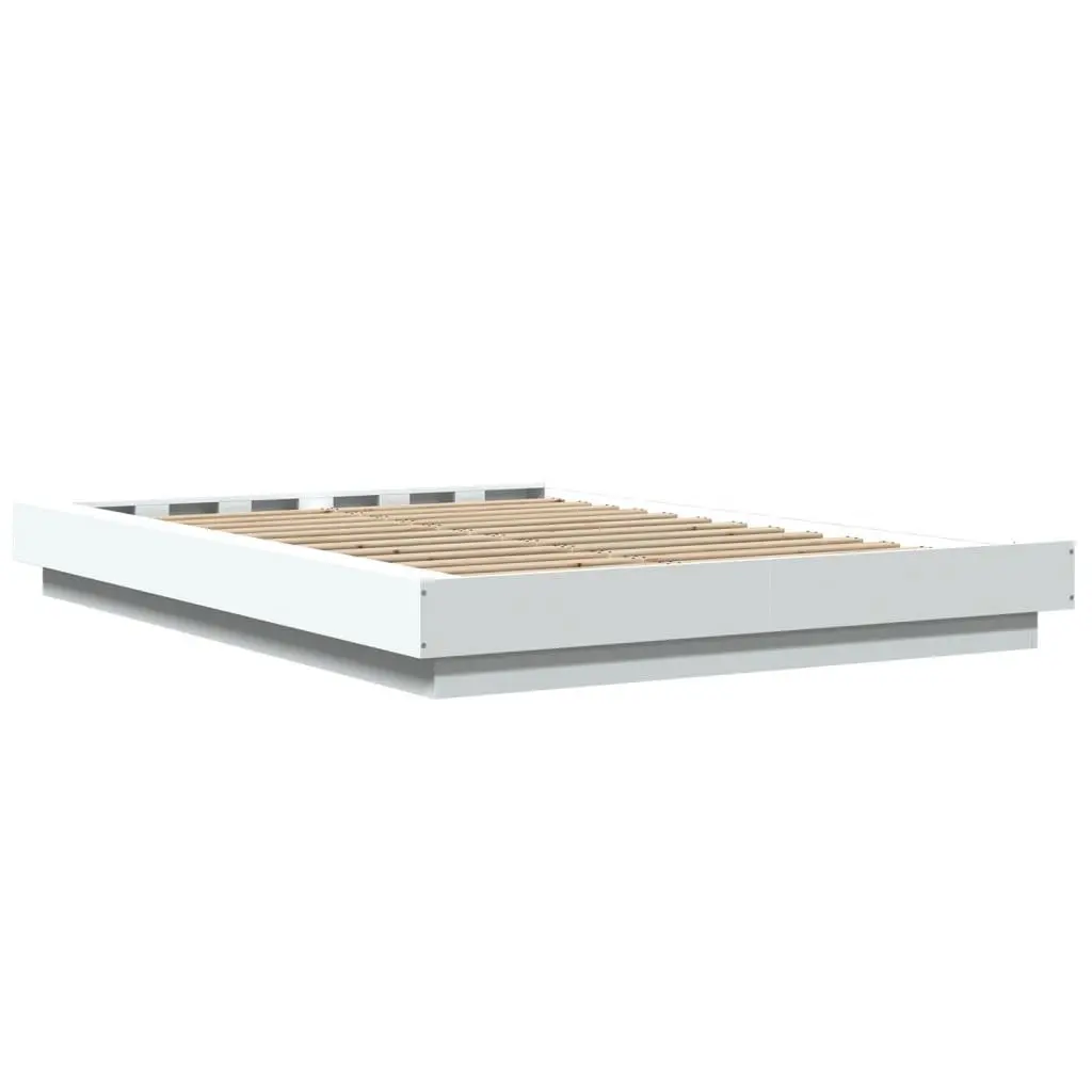 White Bed Frame 135x190 cm with Slatted Base