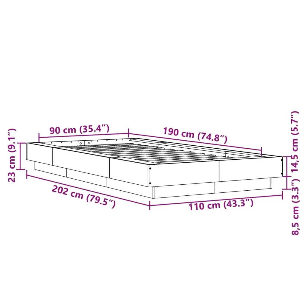 White Bed Frame 90x190 cm with Engineered Wood