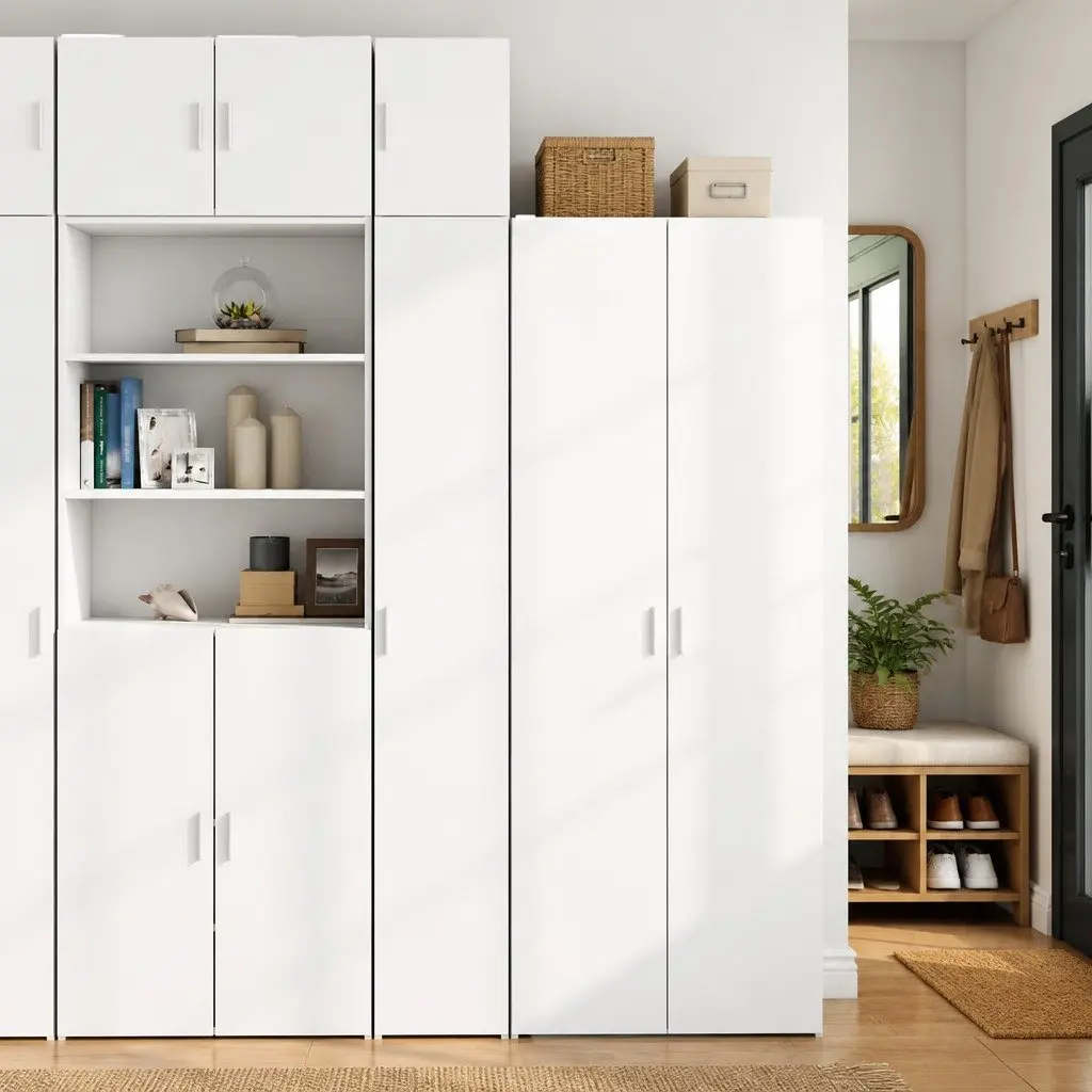 Slim Storage Cabinet White Engineered Wood Tall Bathroom Kitchen Bedroom