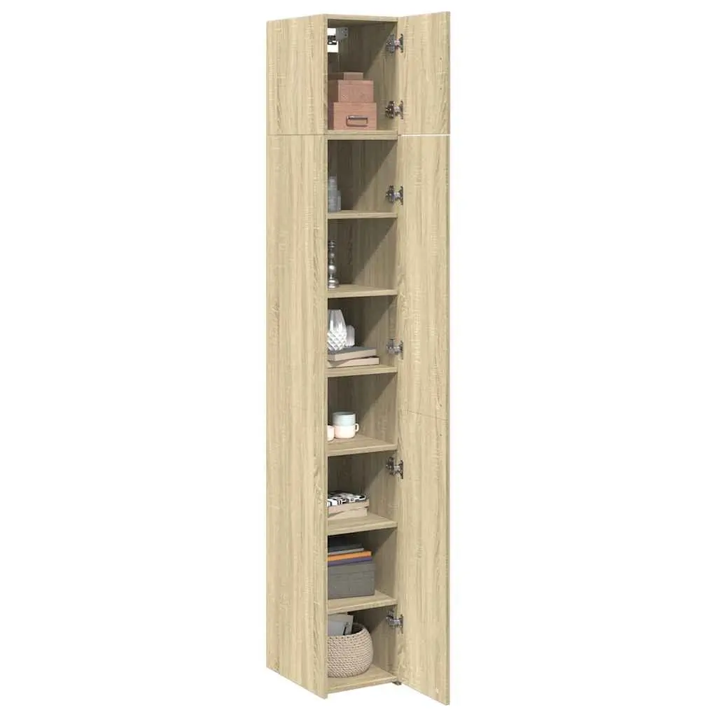 Tall Slim Storage Cabinet in Brown Engineered Wood