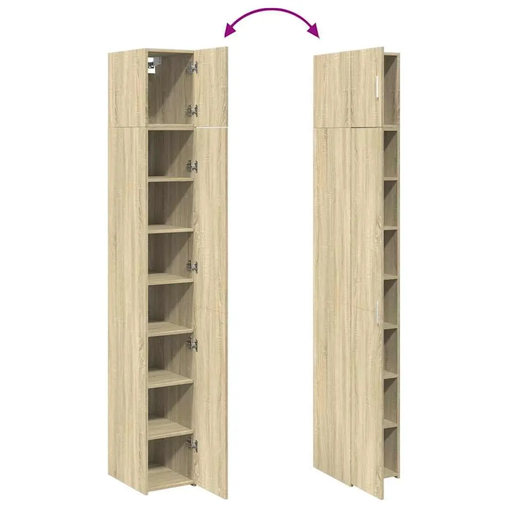 Tall Slim Storage Cabinet in Brown Engineered Wood