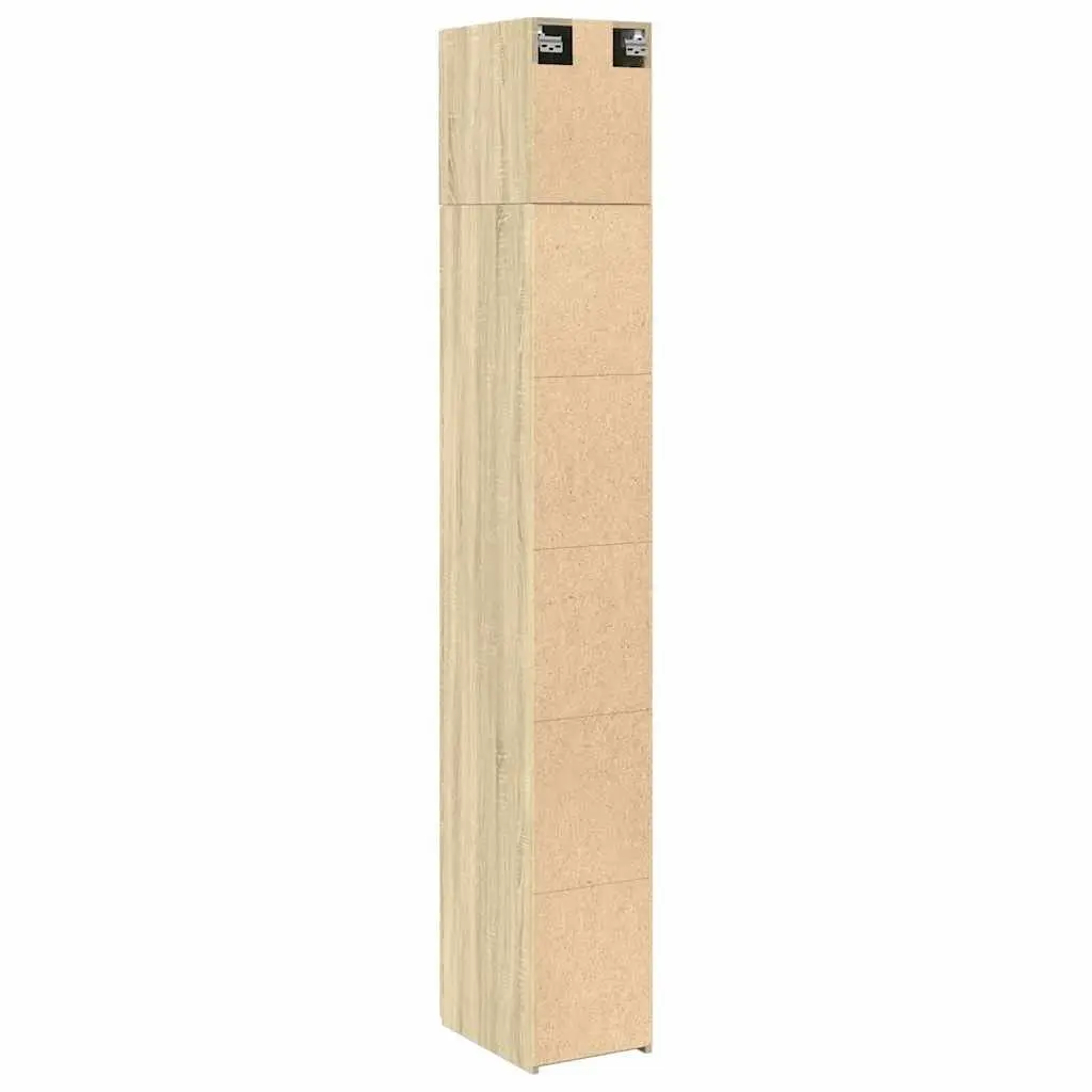 Tall Slim Storage Cabinet in Brown Engineered Wood