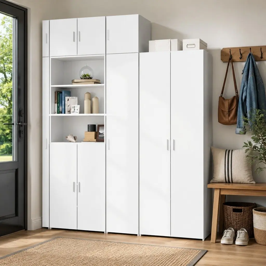 Slim Storage Cabinet in White Engineered Wood