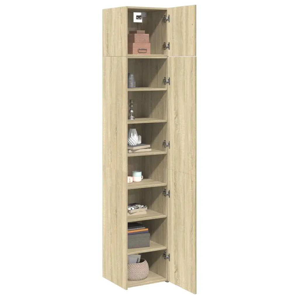Slim Storage Cabinet Tall Engineered Wood Sonoma Oak Home Furniture Multipurpose