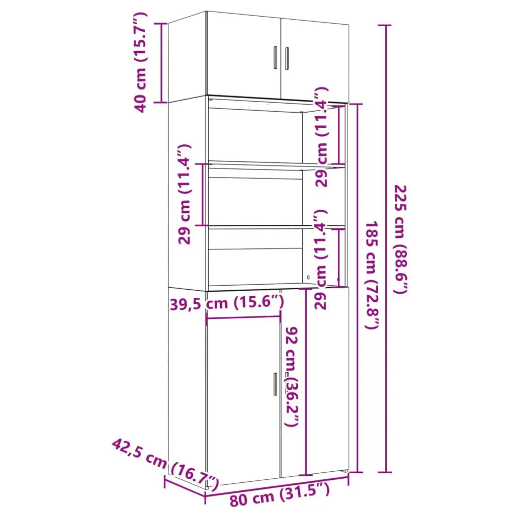 Storage Cabinet White Tall Engineered Wood Cupboard Vertical Space Saving